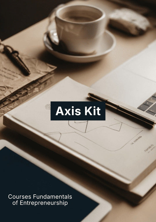 Notebook with Axis Kit branding on a desk with a cup of coffee and smartphone.