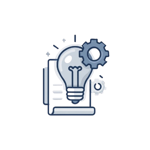 Illustration of a light bulb and gear on a white background