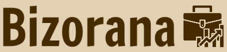Logo of Bizorana with a briefcase and graph icon on a beige background
