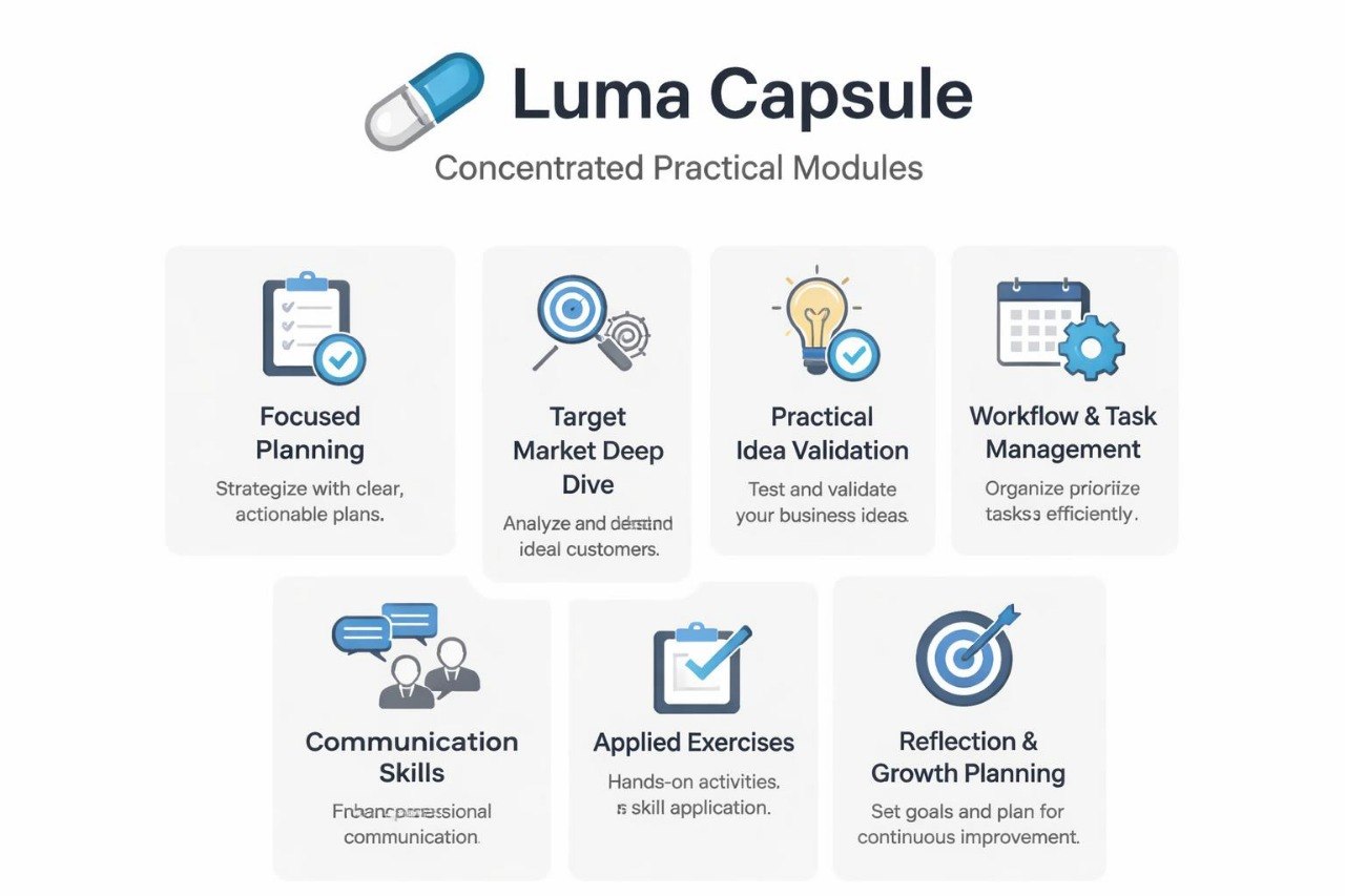 Luma Capsule product page with icons and text on a white background