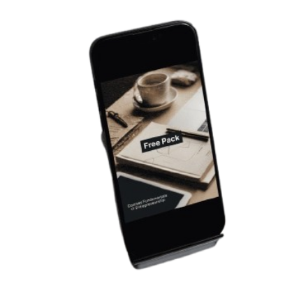 Phone displaying a coffee-themed screen with 'Free Pack' text on a white background