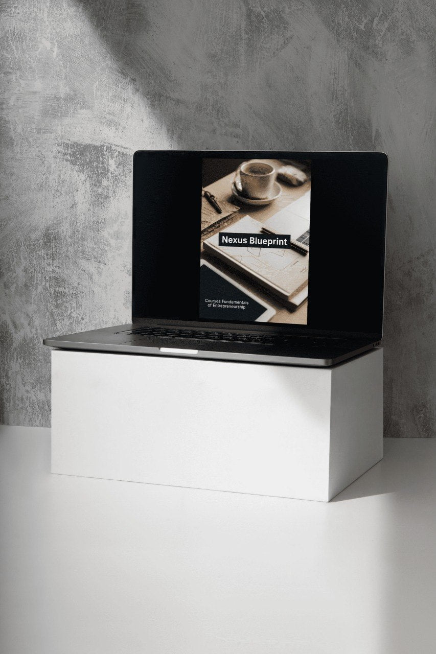 Laptop on a white stand with a gray concrete wall background