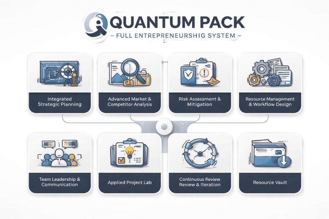 Quantum Pack full entrepreneurship system with icons and labels on a white background