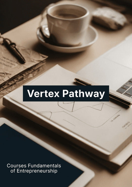 Laptop, notebook, smartphone, and coffee on a desk with 'Vertex Pathway' branding.