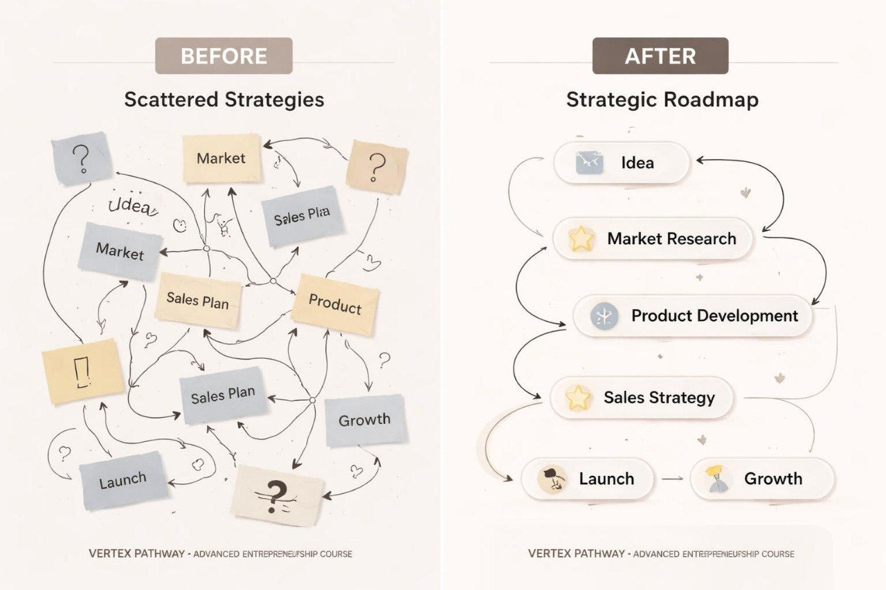 Comparison of 'Before' and 'After' strategic planning processes with icons and text labels.