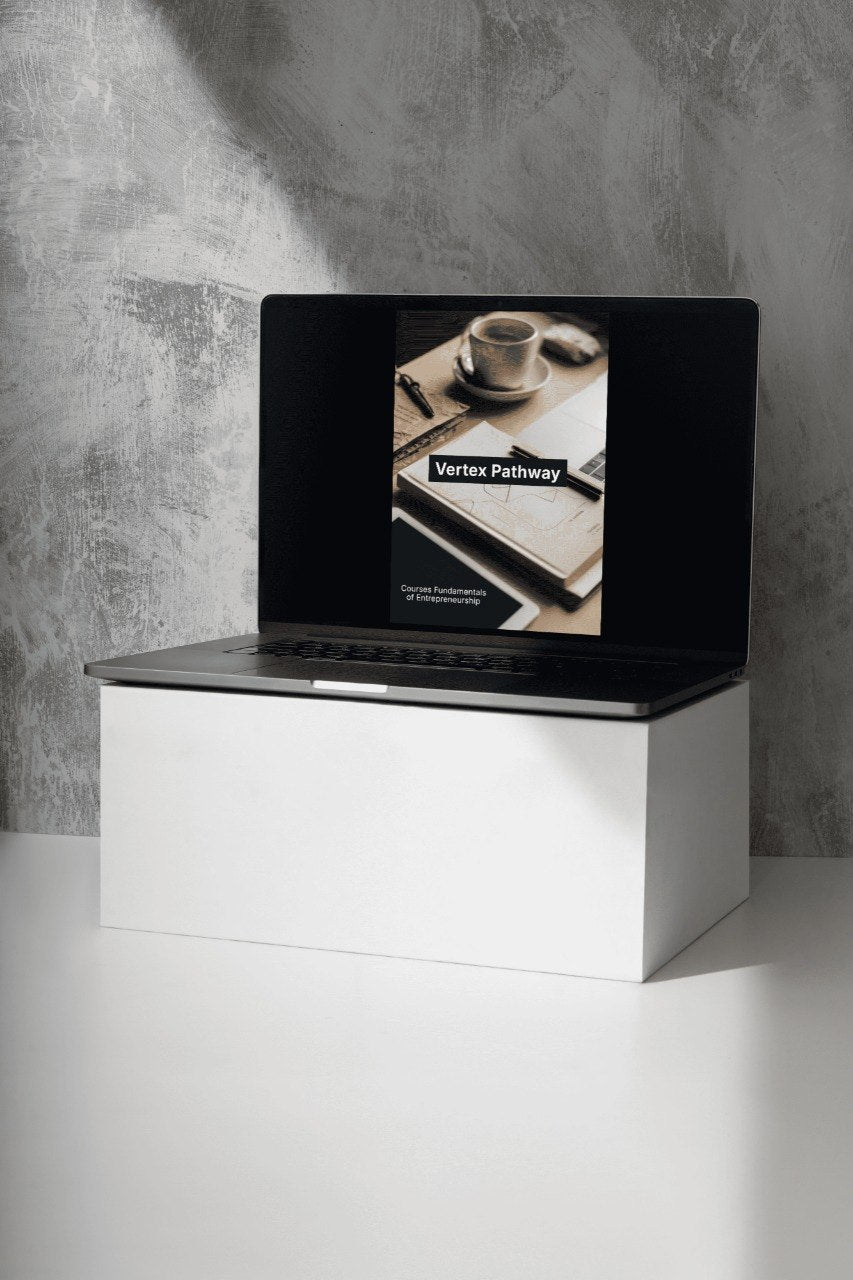 Laptop on a white stand with a gray concrete wall background